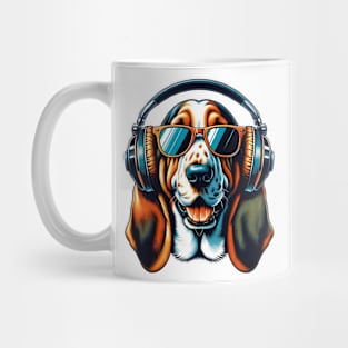 Basset Hound Smiling DJ with Headphones Japanese Art Mug